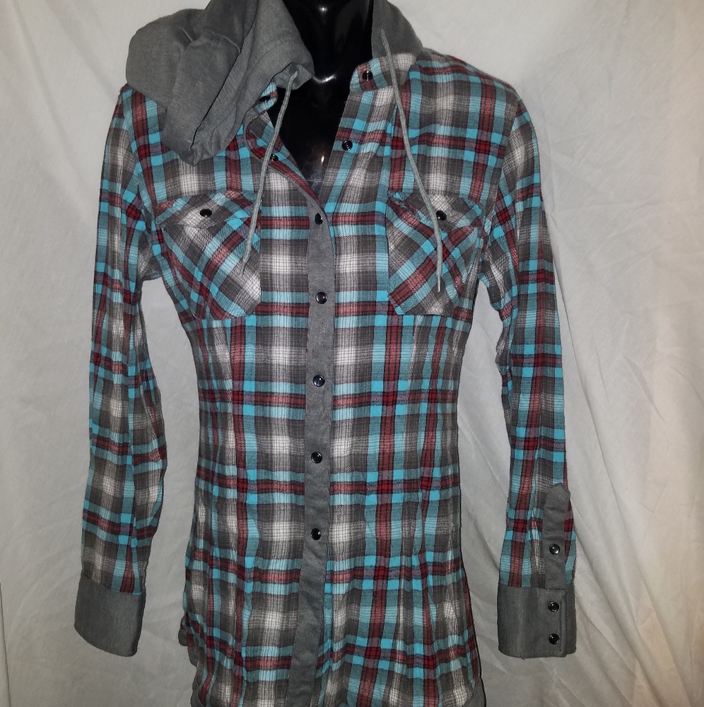 Rock and Roll Cowgirl Flannel Hooded Shirt